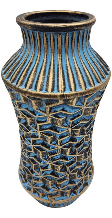 Florero Jarron Ceramica Diseño Nordico Azul Dorado Grande