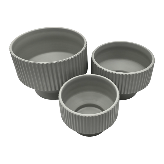 Set 3 Maceteros Maceta De Ceramica Copon Lineas Gris Mate