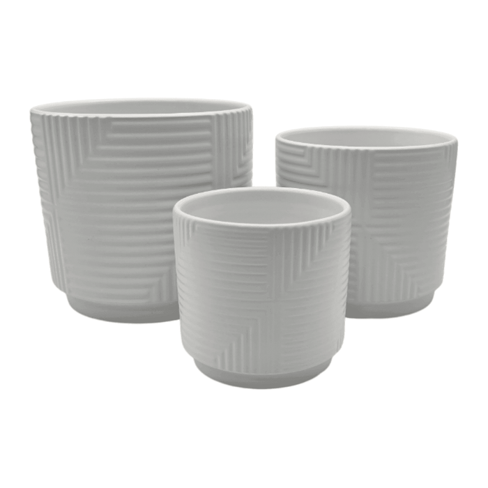 Macetero Maceta De Ceramica Blanco Con Linea Cuadrada S - Fliperex