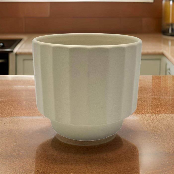 Macetero Maceta De Ceramica Limon Mate Lineas Verticales M - Fliperex