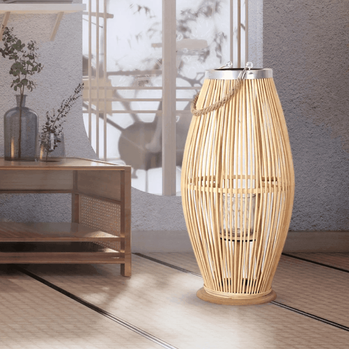 Candelabro De Bambu Natural Porta Vela Nordico Farol 60 CM - Fliperex