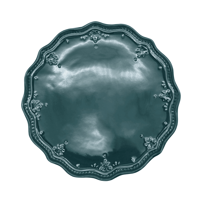 Set 4 Platos De Ceramica Turquesa Floral Vintage Elegante - Fliperex