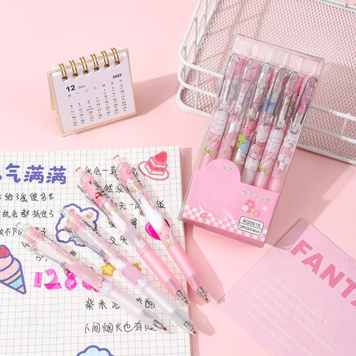 Set 12 Boligrafos Tinta Gel Negro Sakura Rabit Cute Kawaii