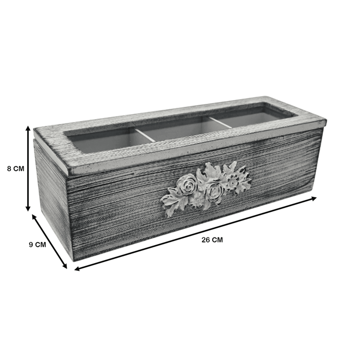Caja De Te Porta Te Caja De Madera Para Te Gris 3 Divisiones - Fliperex