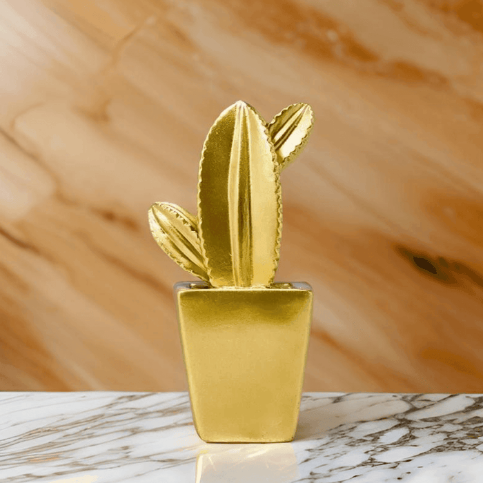 Adorno Cactus De Resina Dorado Decoracion Mesa Oficina D2 - Fliperex