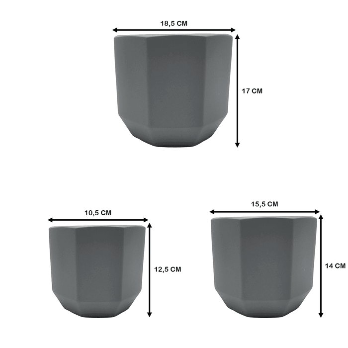 Set 3 Maceteros Maceta De Ceramica Gris Lineas Verticales - Fliperex