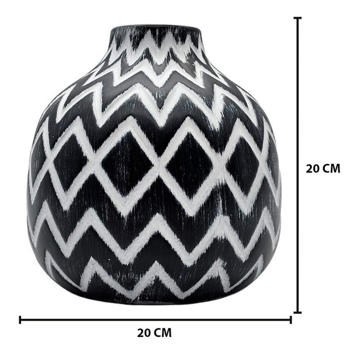 Florero Cerámica Diseño Étnico Zigzag Vintage Blanco Y Negro - Fliperex