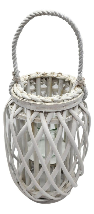 Candelabro Porta Vela Mimbre Rustico Alargado Terraza Blanco