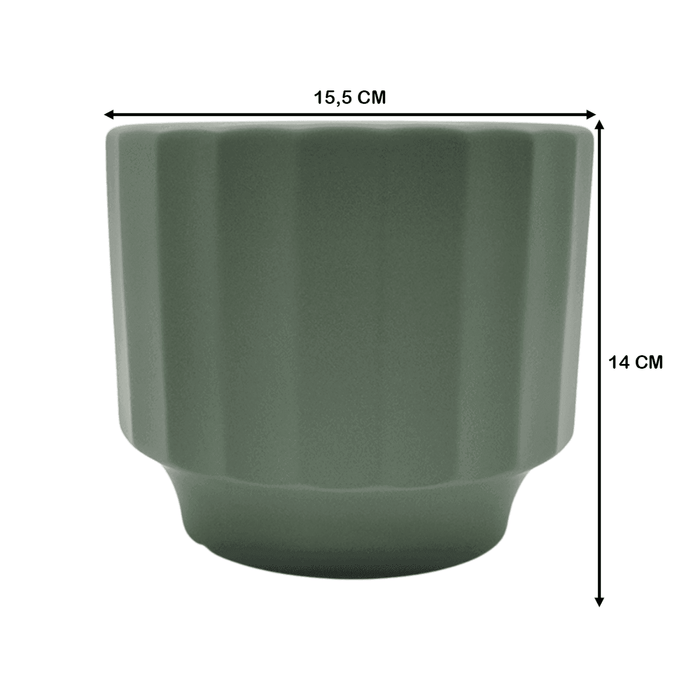 Macetero Maceta De Ceramica Verde Oliva Lineas Verticales M - Fliperex