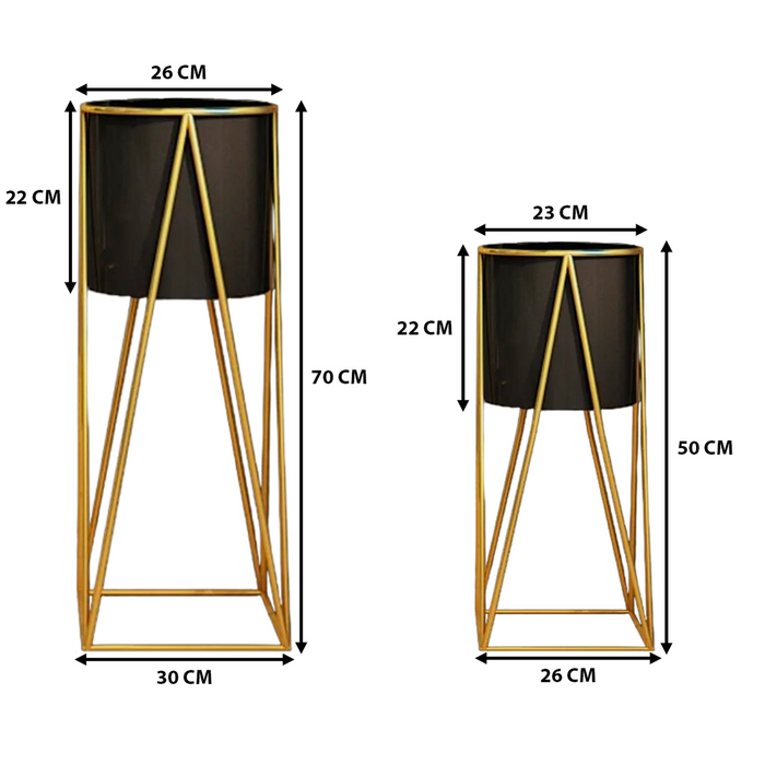 Set 2 Porta Maceteros Pedestal Maceta Plantas Negro Dorados