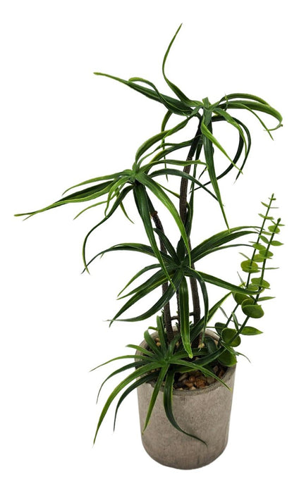 Planta Artificial Tropical Macetero Ceramica Gris