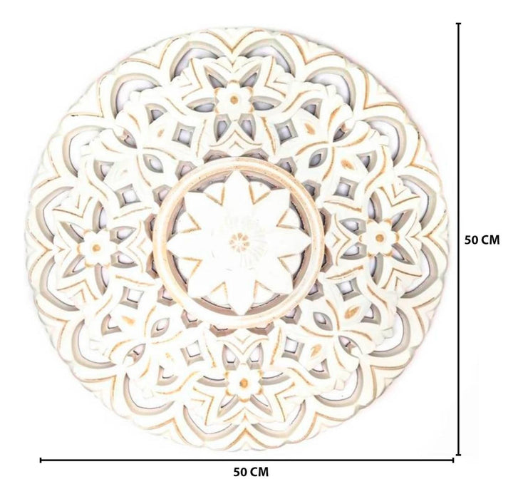 Cuadro De Madera Ornamental Mandala Blanco Decoracion Pared