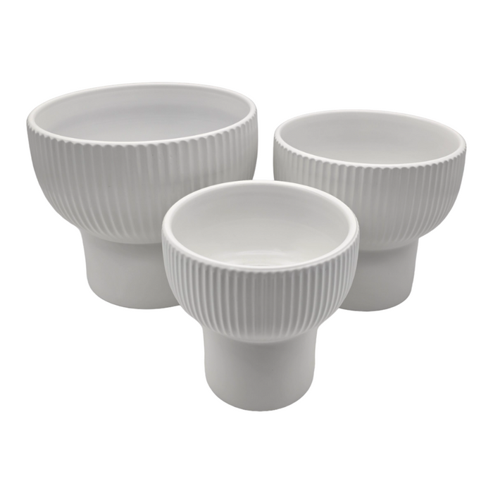 Set 3 Maceteros Maceta De Ceramica Copon Lineas Blanco Mate