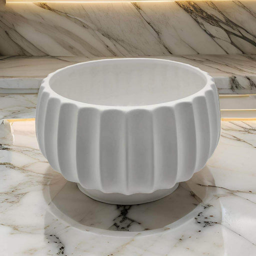 Macetero Maceta De Ceramica Copon Ranurado Blanco Brillante - Fliperex