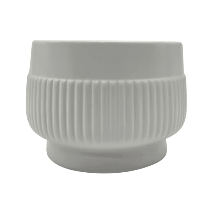 Set 3 Maceteros Maceta De Ceramica Lineas Relieve Blanco - Fliperex