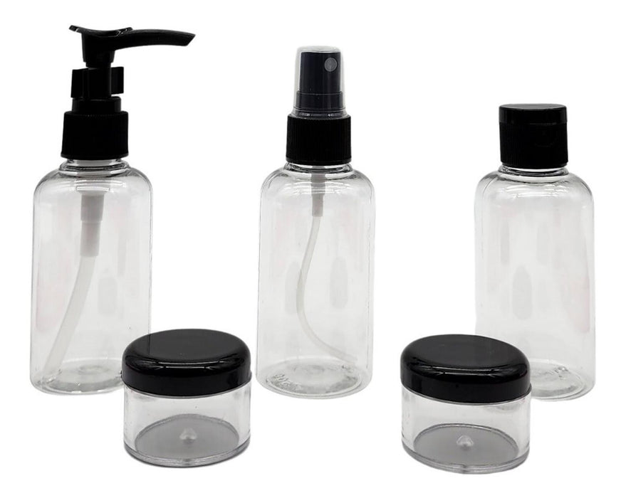 Kit De Viaje Set Botellas 6 Piezas Negro Formato 75 Ml