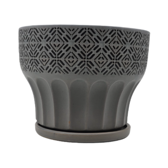 Macetero Maceta De Ceramica Gris Patrones Negro Alto M