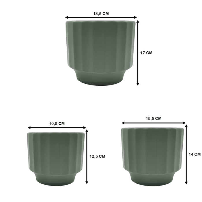 Set 3 Maceteros Maceta De Ceramica Oliva Lineas Verticales - Fliperex