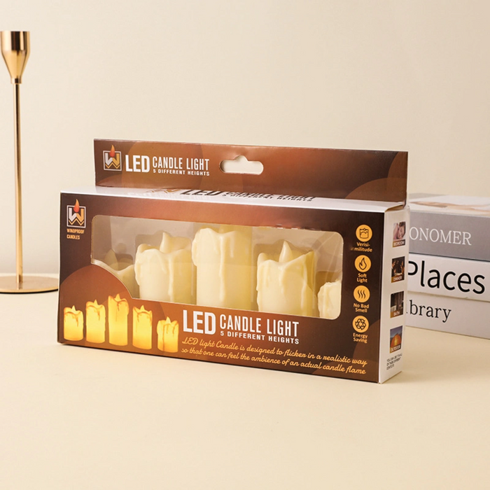 Pack 5 Velas Artificiales Blancas Luz Led Con Efecto Llama