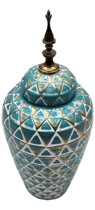Florero Jarrón De Cerámica Verde Agua Diseño Vintage Grande - Fliperex