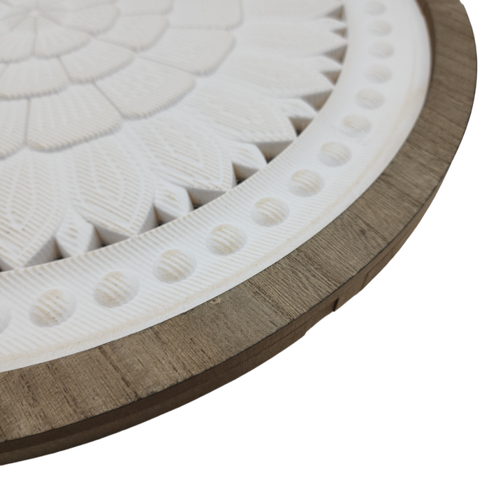 Cuadro De Madera Ornamental Mandala Blanco Borde Marco Cafe