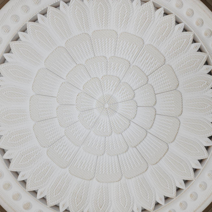 Cuadro De Madera Ornamental Mandala Blanco Borde Marco Cafe