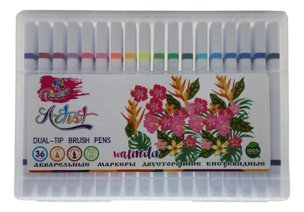 Set Marcadores Doble Punta 36 Lapices Plumones Watercolor - Fliperex