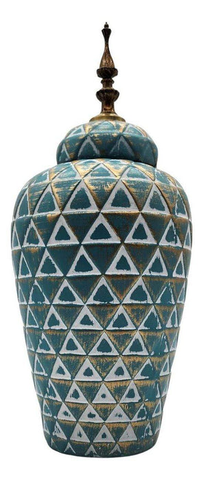Florero Jarrón De Cerámica Verde Agua Diseño Vintage Grande - Fliperex