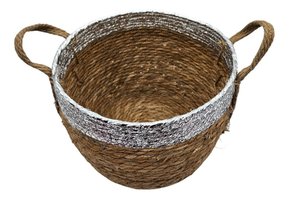 Canasto Cesta Rustico Estilo Campestre Plateado Grande