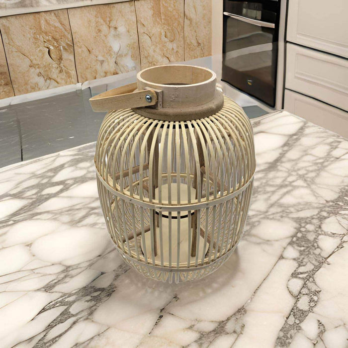 Candelabro De Bambu Natural Nordico Porta Vela Farol 40 CM - Fliperex