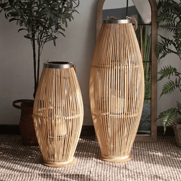 Candelabro De Bambu Natural Porta Vela Nordico Farol 60 CM - Fliperex