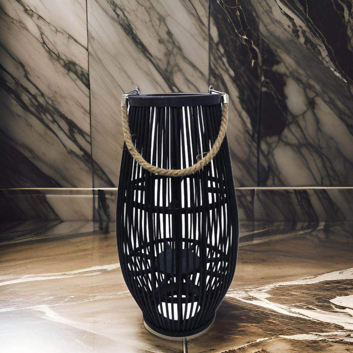 Candelabro De Bambu Negro Porta Vela Nordico Farol 50 CM - Fliperex
