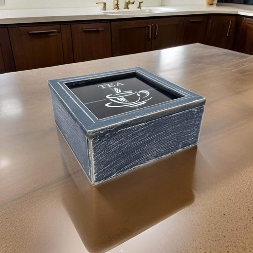 Caja De Te 4 Divisiones Tapa Diseño Tea Caja Para El Te Azul - Fliperex