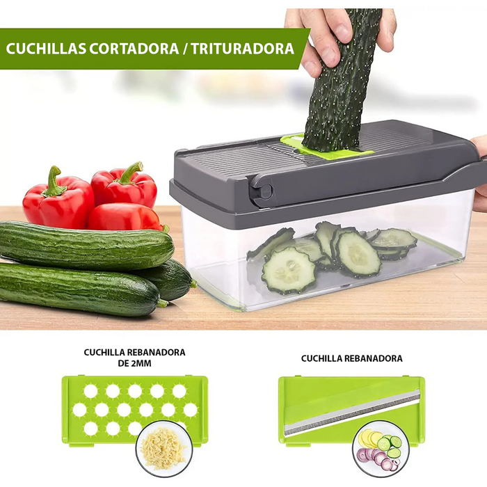 Set Picador Cortador De Verduras y Frutas 14 En 1 Rallador