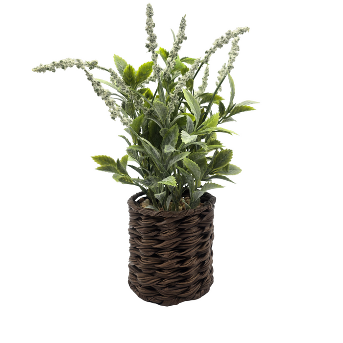 Planta Artificial Lavanda Decorativa Macetero De Rattan Deco