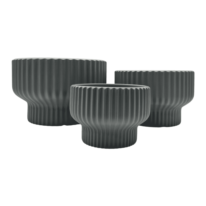 Set 3 Maceteros Maceta De Ceramica Estilo Copon Gris Mate - Fliperex