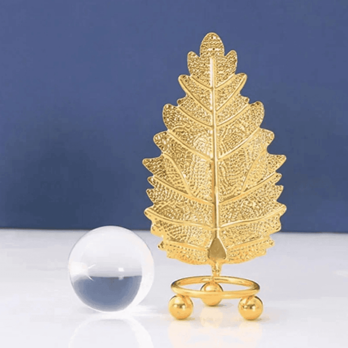 Set 2 Hojas Dorada Con Bola De Cristal Adorno Elegante Mesa - Fliperex