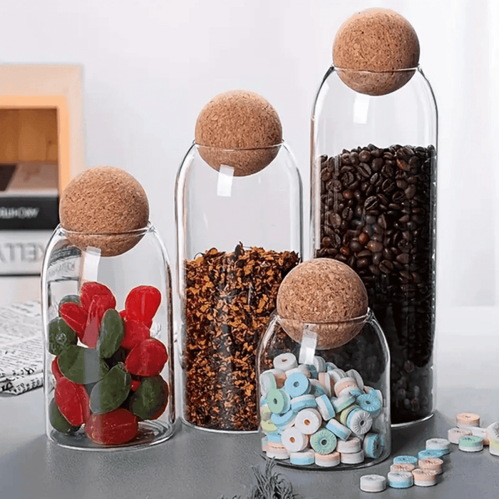 Set 4 Botellas Frascos Vidrio Transparente Tapa De Corcho - Fliperex