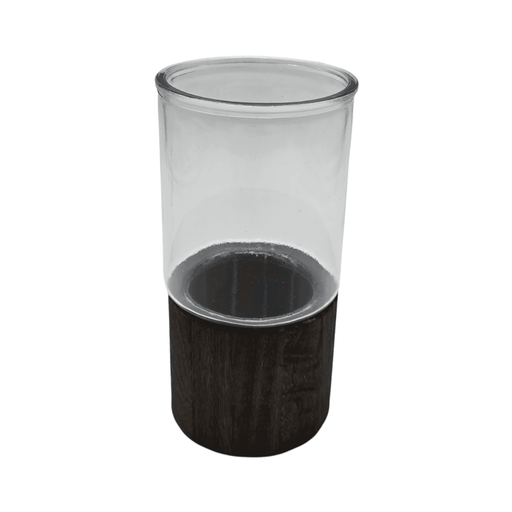 Florero Decorativo De Vidrio Cristal Liso Base de Madera - Fliperex