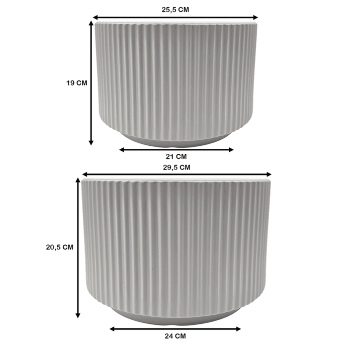 Set 2 Maceteros Maceta De Ceramica Blanco Lineas Verticales - Fliperex