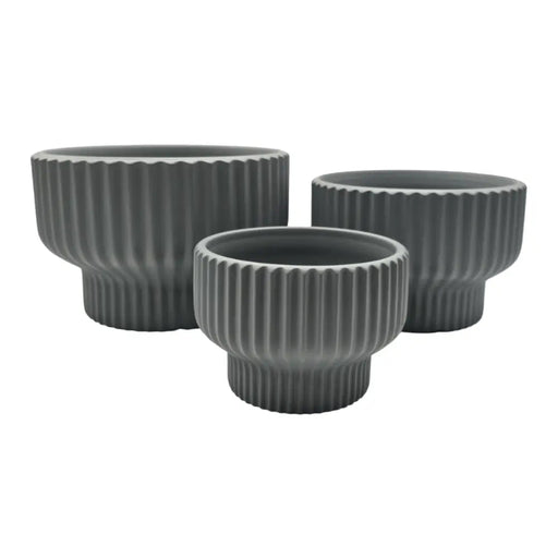 Set 3 Maceteros Maceta De Ceramica Estilo Copon Gris Mate - Fliperex