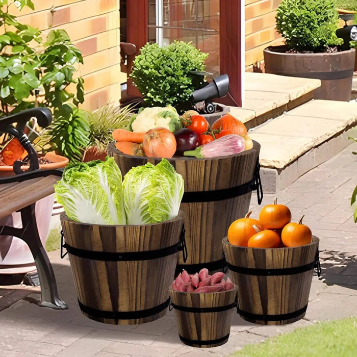 Macetero De Madera Tipo Barril Para Jardin Terraza Planta XL