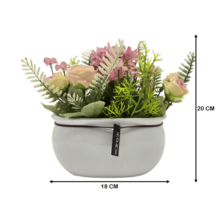 Planta Artificial Macetero Ceramica Blanco Arreglo Floral - Fliperex
