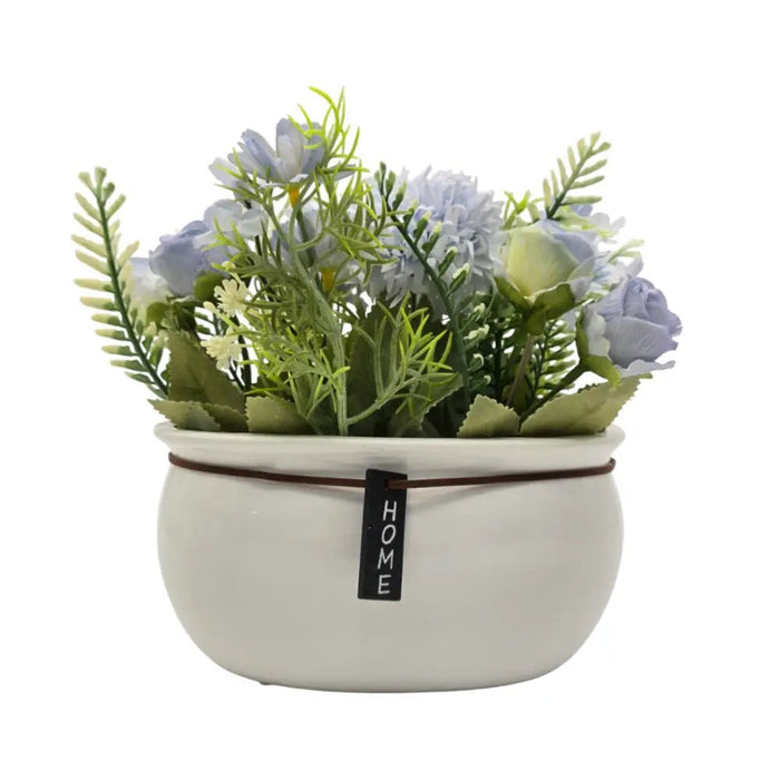 Planta Artificial Macetero Ceramica Blanco Arreglo Floral - Fliperex