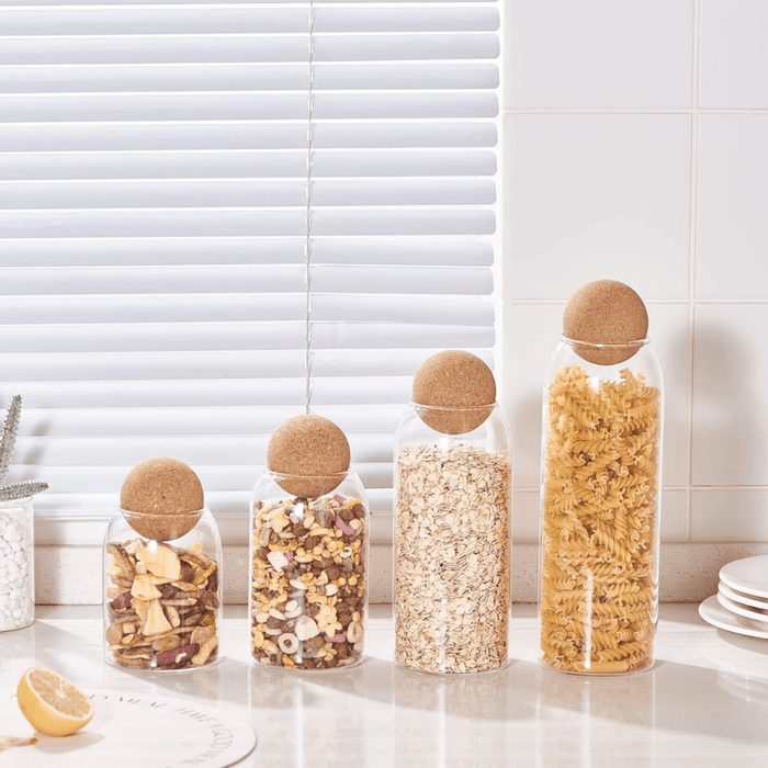 Set 4 Botellas Frascos Vidrio Transparente Tapa De Corcho - Fliperex