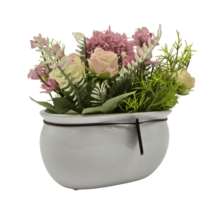 Planta Artificial Macetero Ceramica Blanco Arreglo Floral - Fliperex