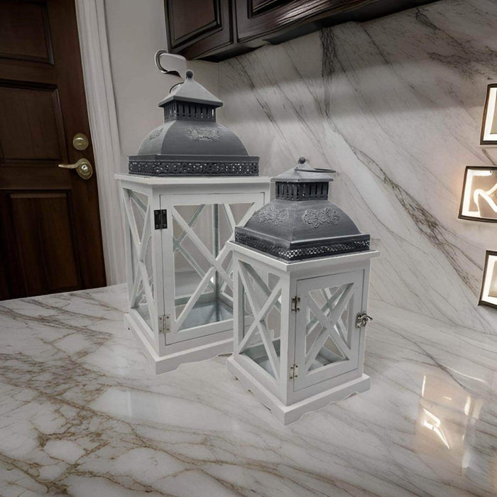 Set 2 Farol Calentador De Vela Costero De Madera Blanca - Fliperex