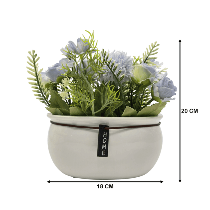 Planta Artificial Macetero Ceramica Blanco Arreglo Floral - Fliperex