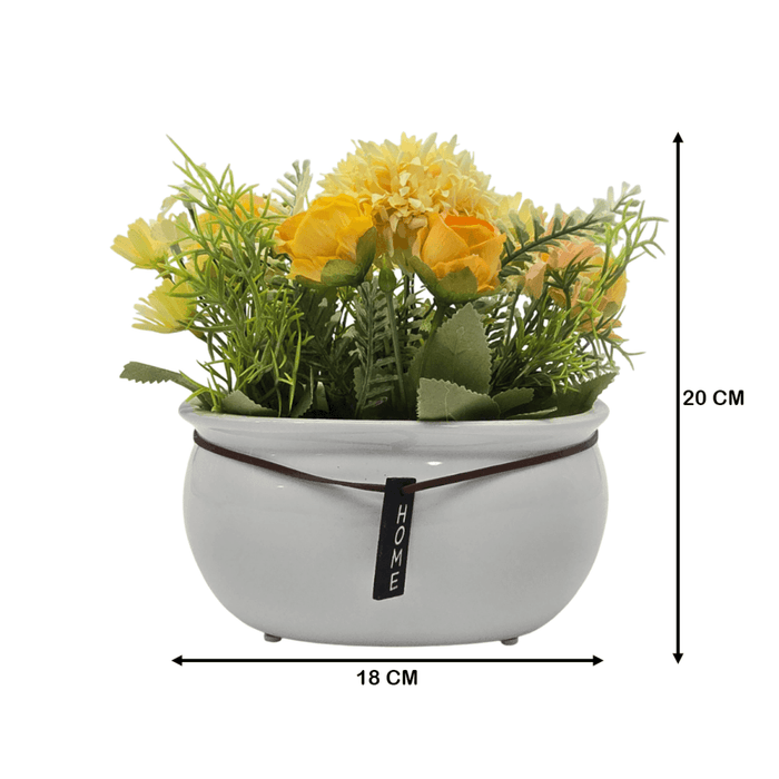 Planta Artificial Macetero Ceramica Blanco Arreglo Floral - Fliperex