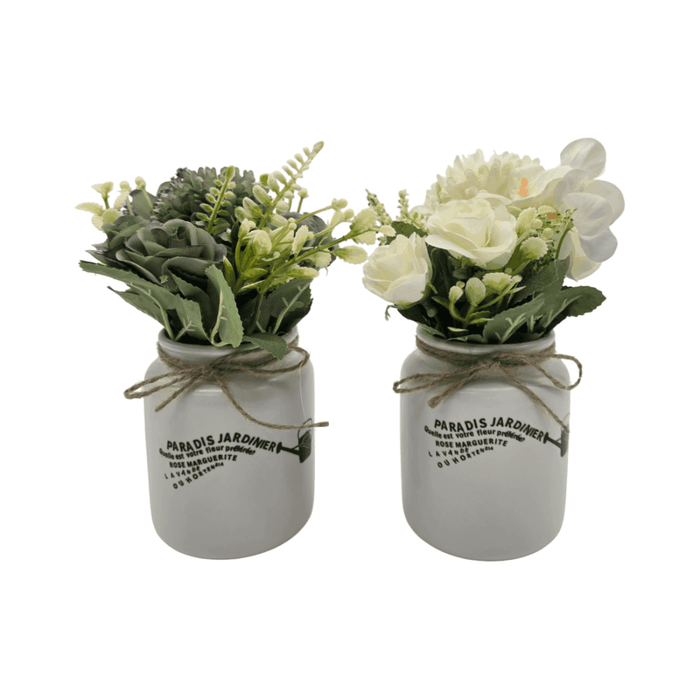 Planta Artificial Macetero Ceramica Blanco Con Hortensias - Fliperex